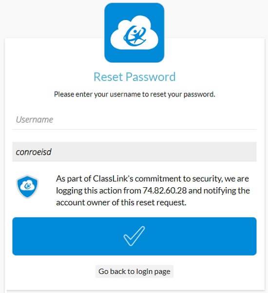 CISD ClassLink password reset page