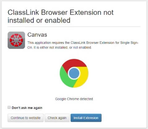 ClassLink extension not find pop up