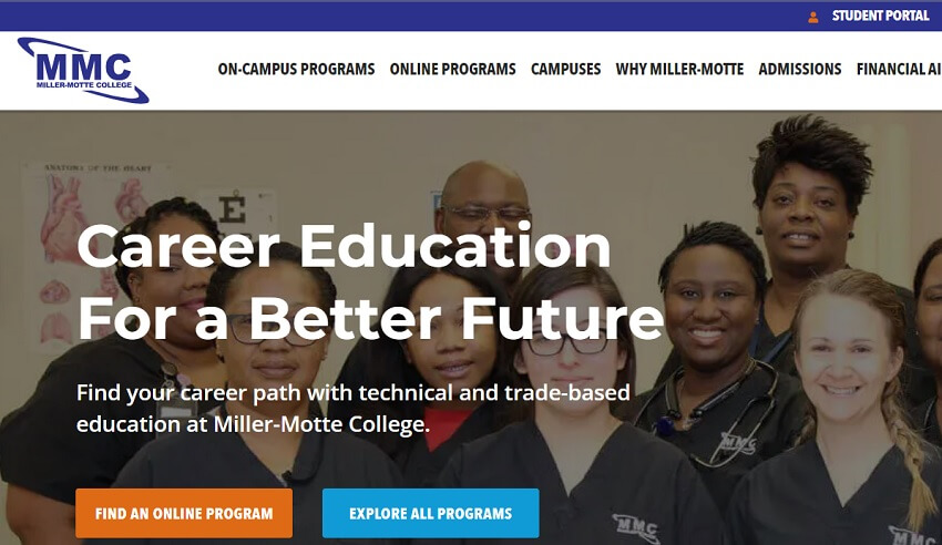 Miller Motte College website homepage