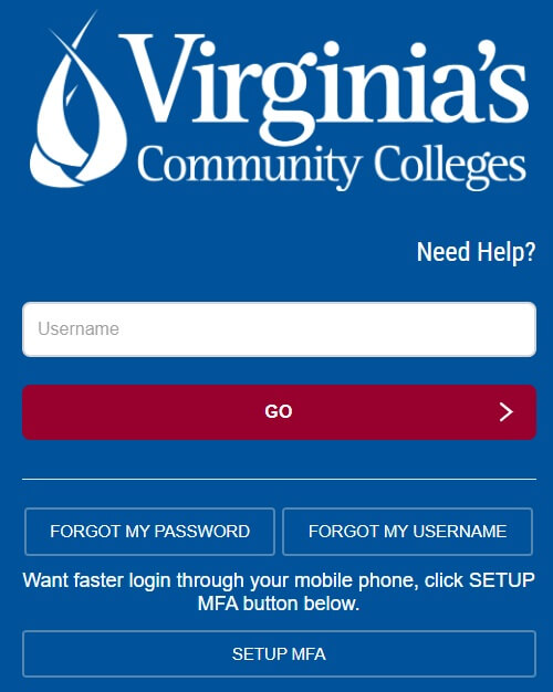 MyVCCS login page