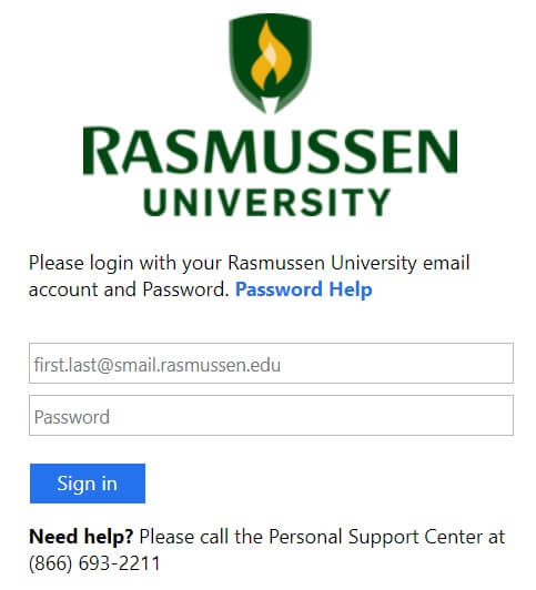 Rasmussen student portal SSO login page