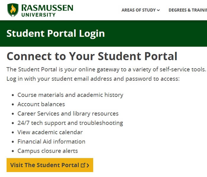 Rasmussen student portal login page