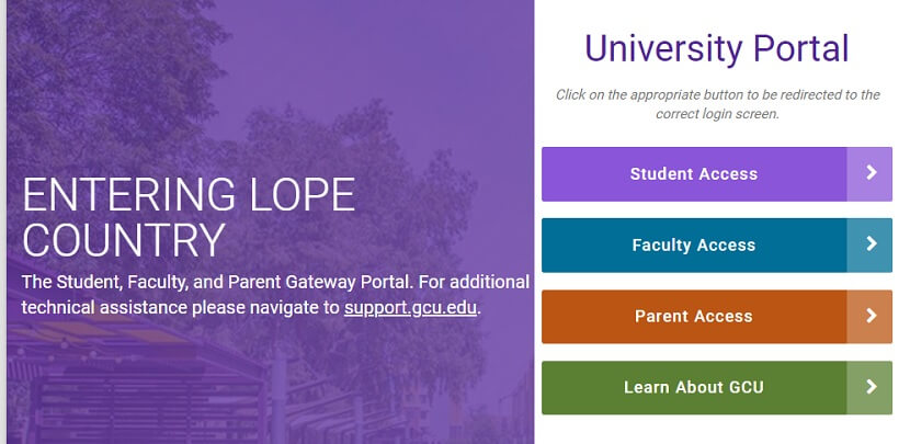 Student, Faculty, and Parent Gateway of GCU University