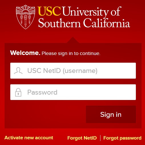my.usc.edu login page